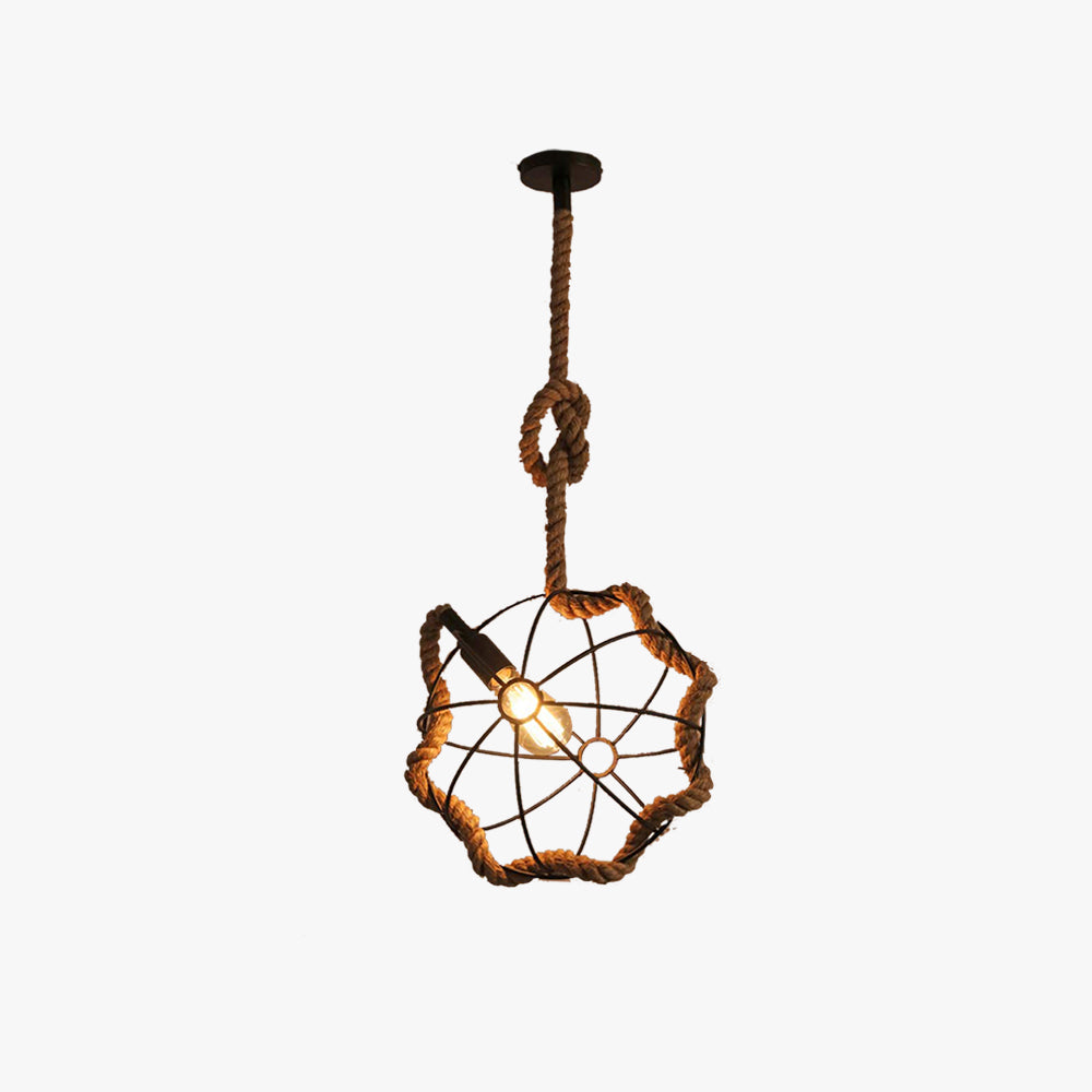 Vovekike Retro LED Pendant Light Black Metal/Rope Bar/Living Room
