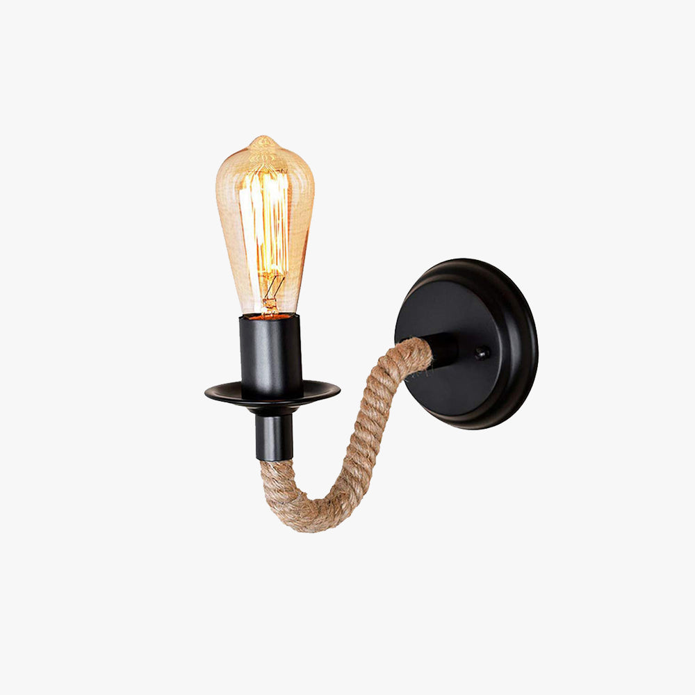 Herulen Vintage Indoor Wall Lamp Black Metal/Rope Indoor/Hallway