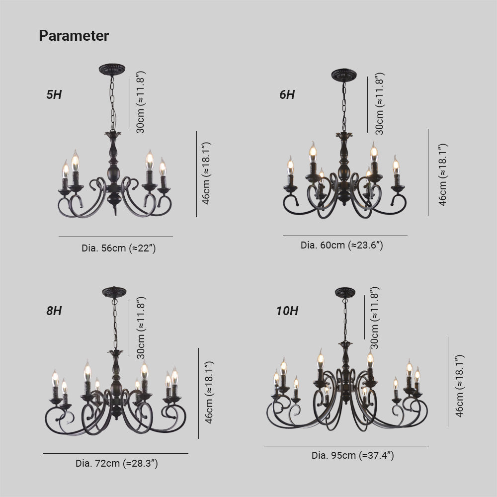 Porilud Creative Retro Candle Chandelier Black Metal Bedroom