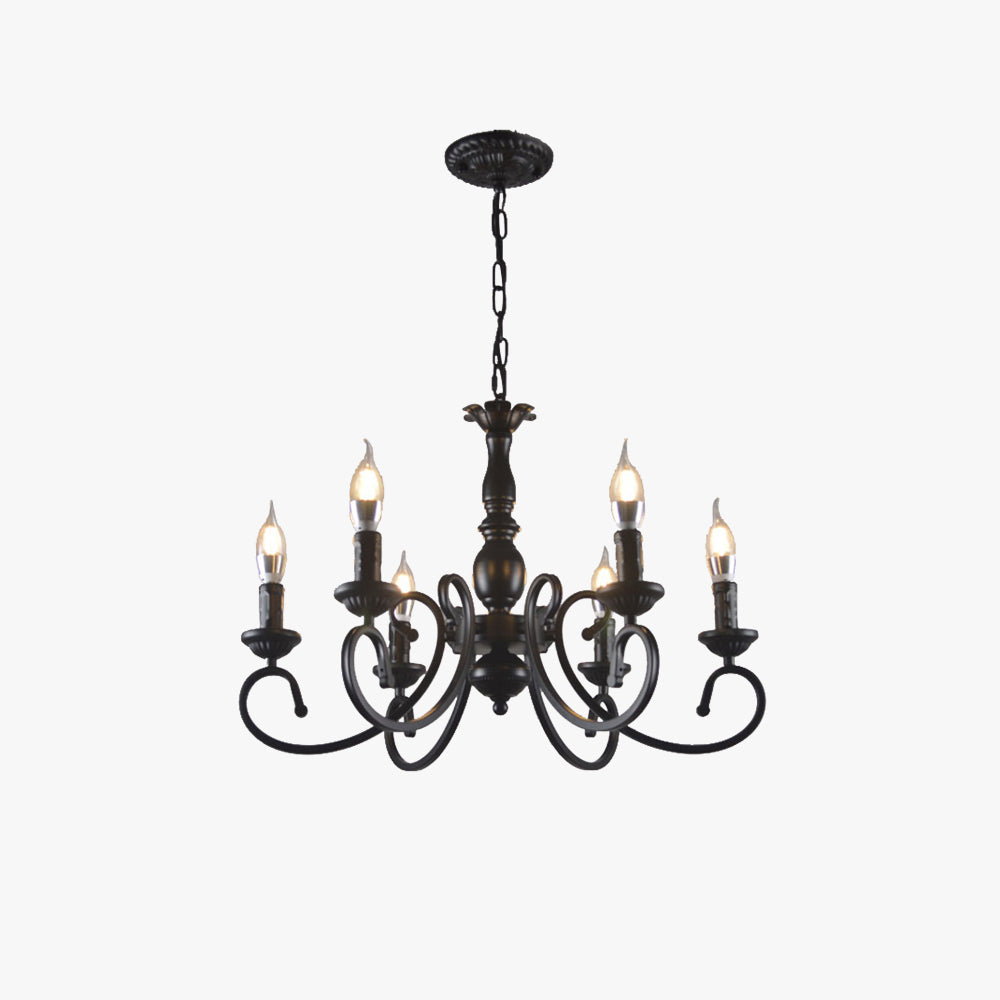 Porilud Creative Retro Candle Chandelier Black Metal Bedroom