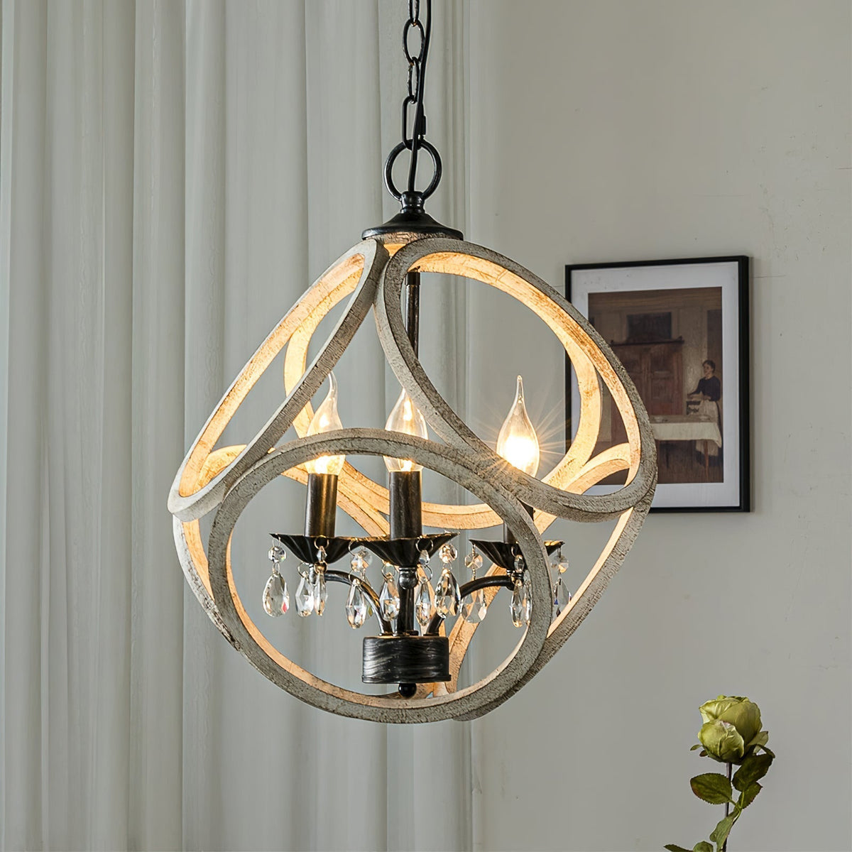 Viraearae Nordic Crystal Wood Pendant Lamp