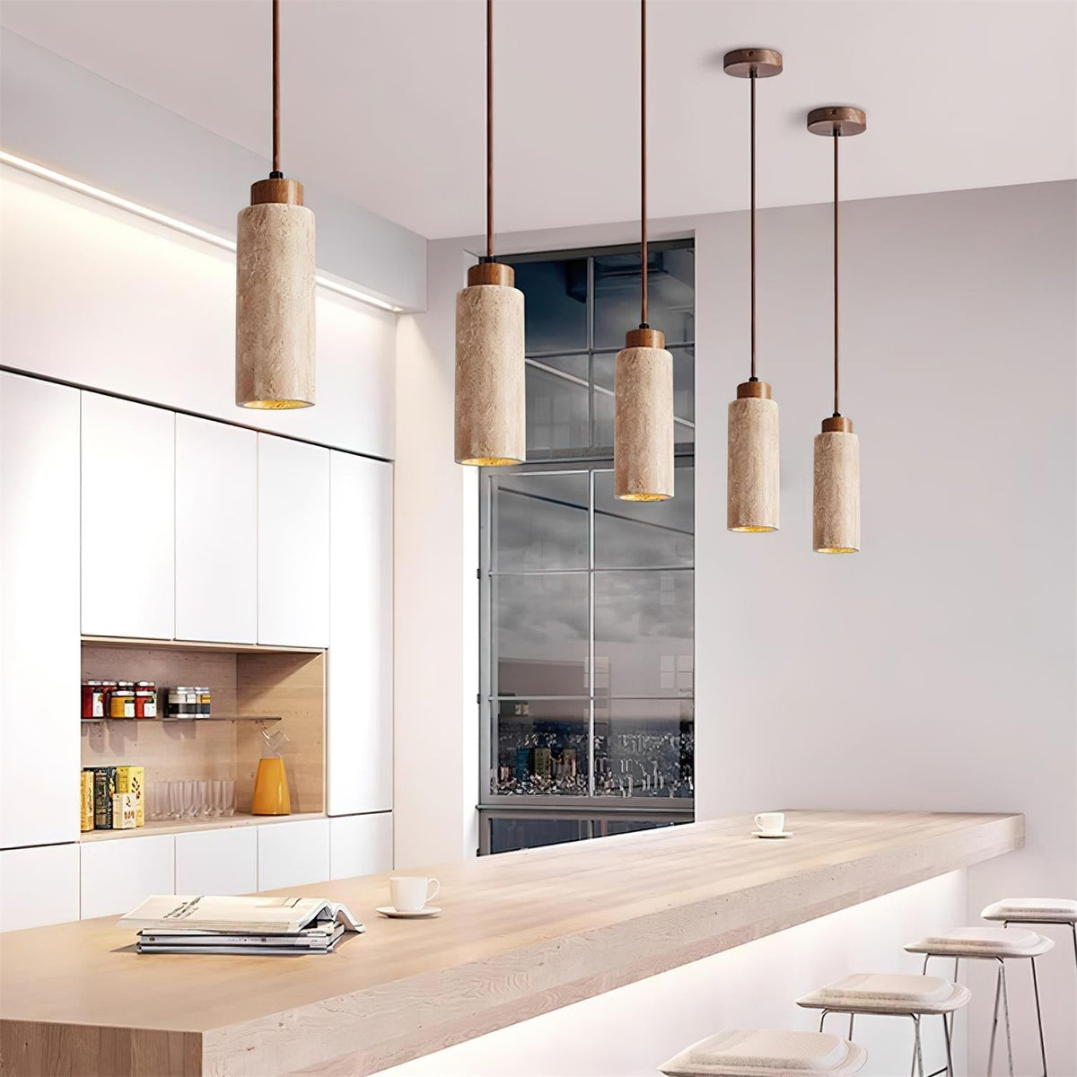 Nerova Pendant Light Travertine Wood Minimalist