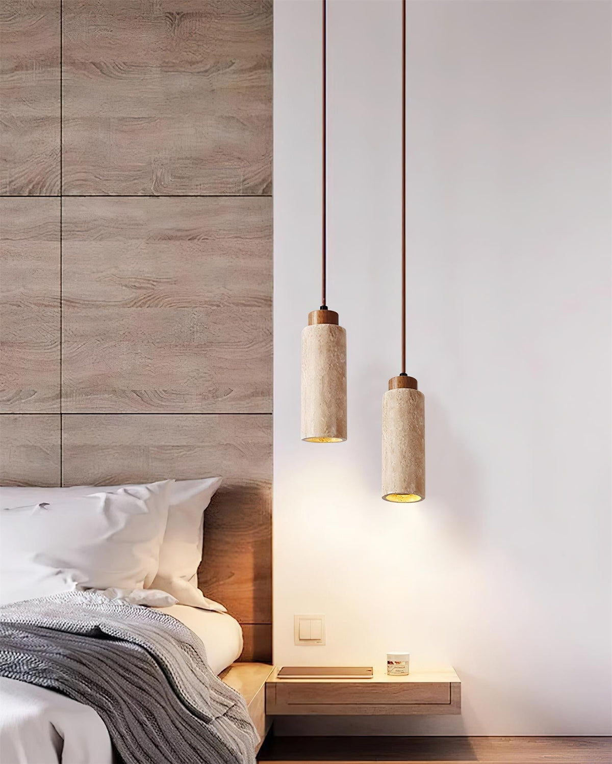 Nerova Pendant Light Travertine Wood Minimalist
