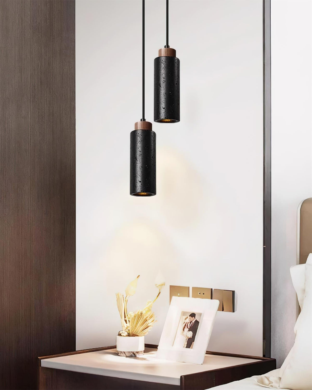 Nerova Pendant Light Travertine Wood Minimalist