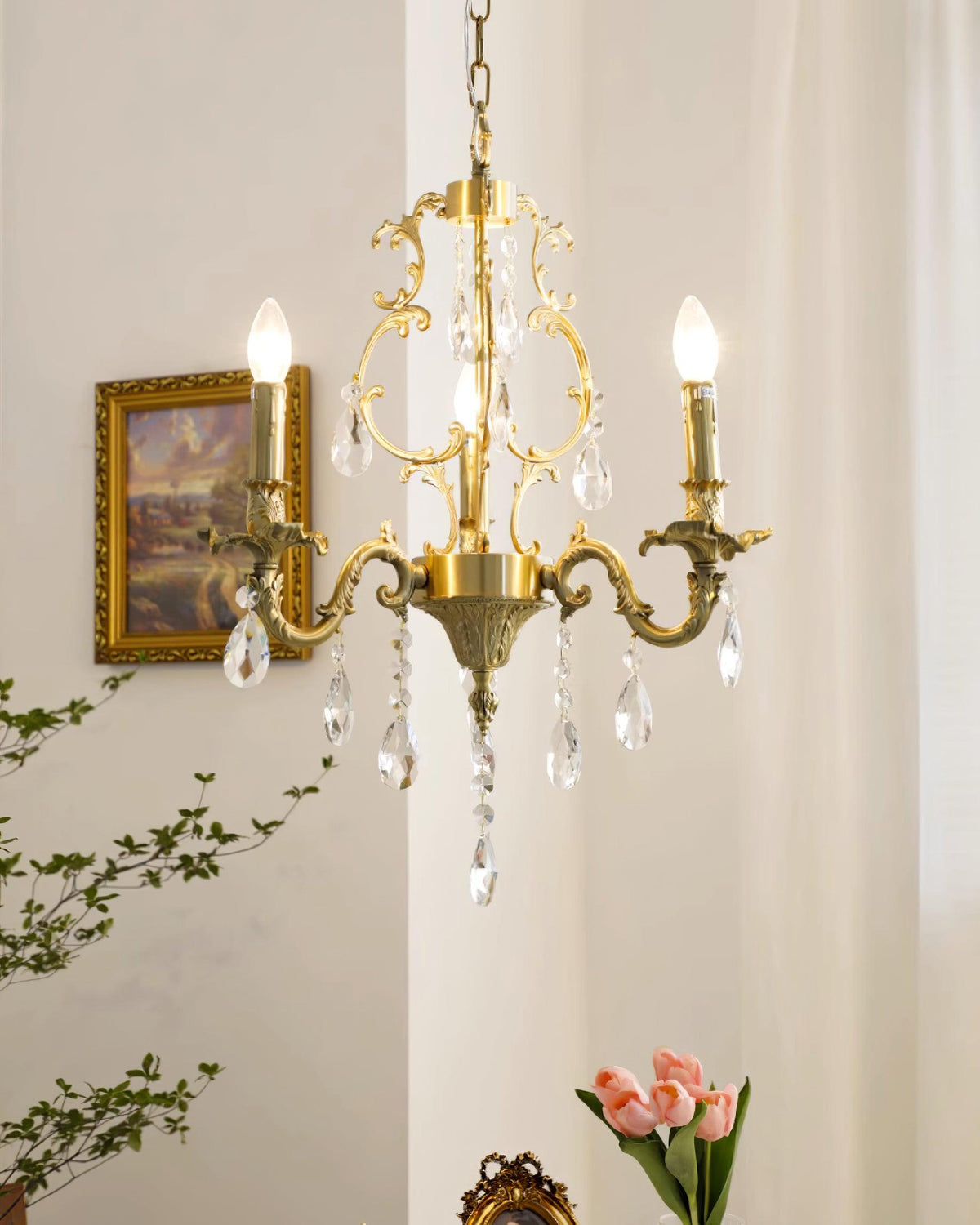 Ella Chandelier Classic Brass Crystal