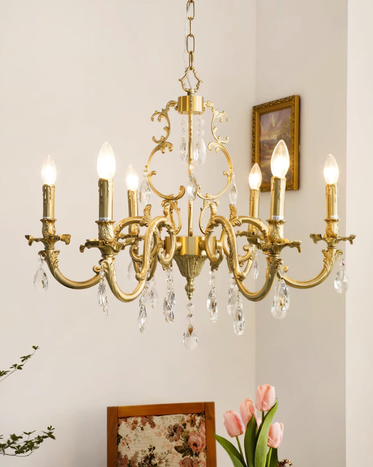 Ella Chandelier Classic Brass Crystal
