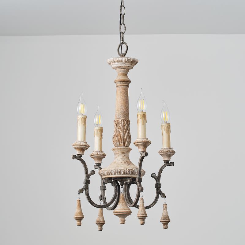 Myphaor Vintage Industrial Hand-carved Wood Chandelier