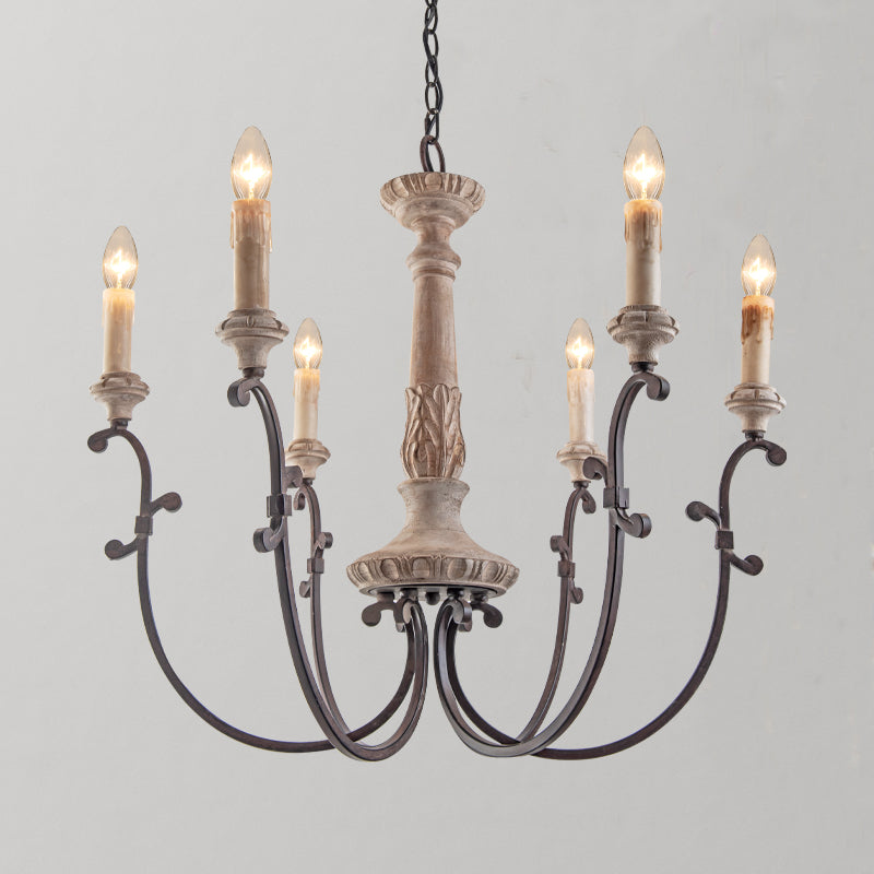 Myphaor Vintage Industrial Hand-carved Wood Chandelier