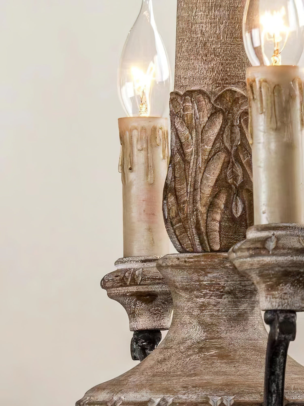 Myphaor Vintage Industrial Hand-carved Wood Chandelier