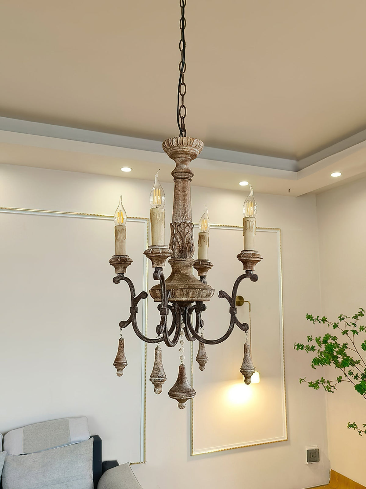 Myphaor Vintage Industrial Hand-carved Wood Chandelier