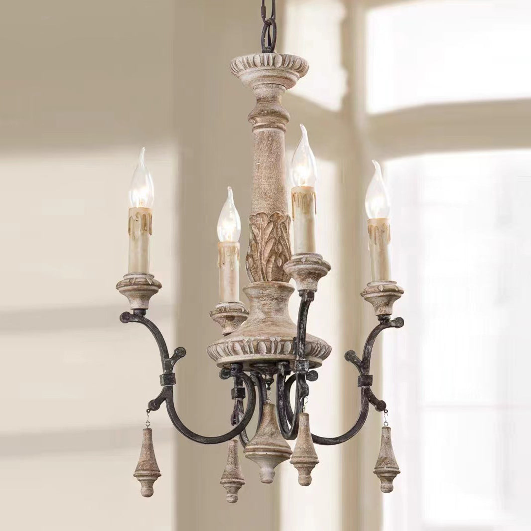 Myphaor Vintage Industrial Hand-carved Wood Chandelier