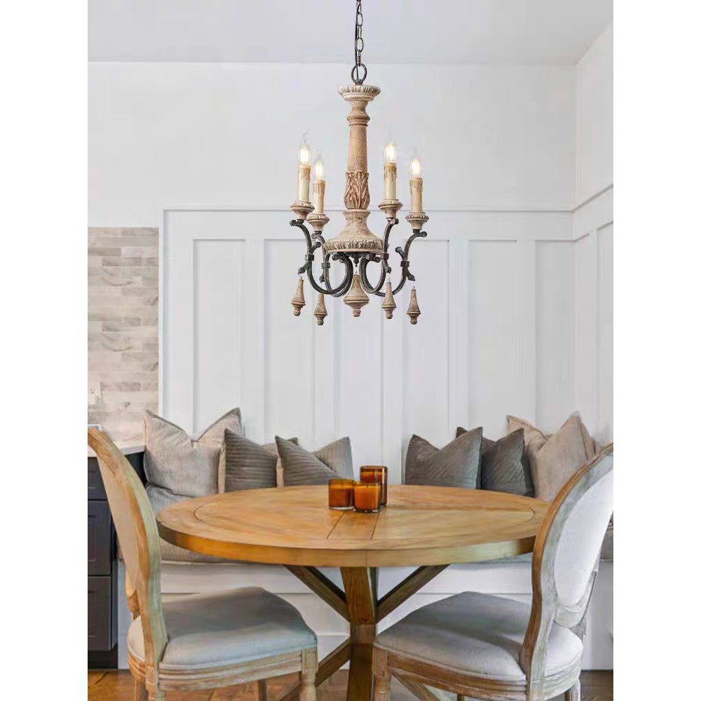 Myphaor Vintage Industrial Hand-carved Wood Chandelier