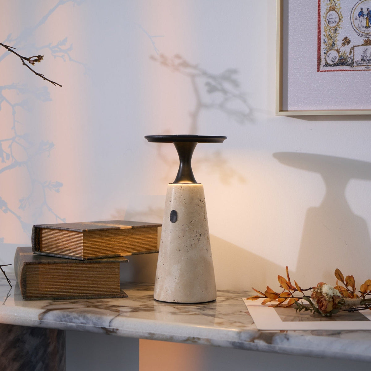 Vespera Sculptural Travertine Table Lamp