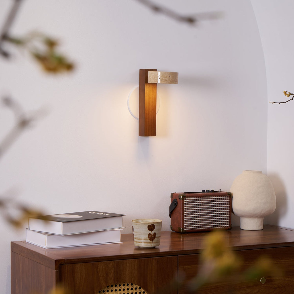 Tavalina Cylinder-Stack Travertine Wall Light