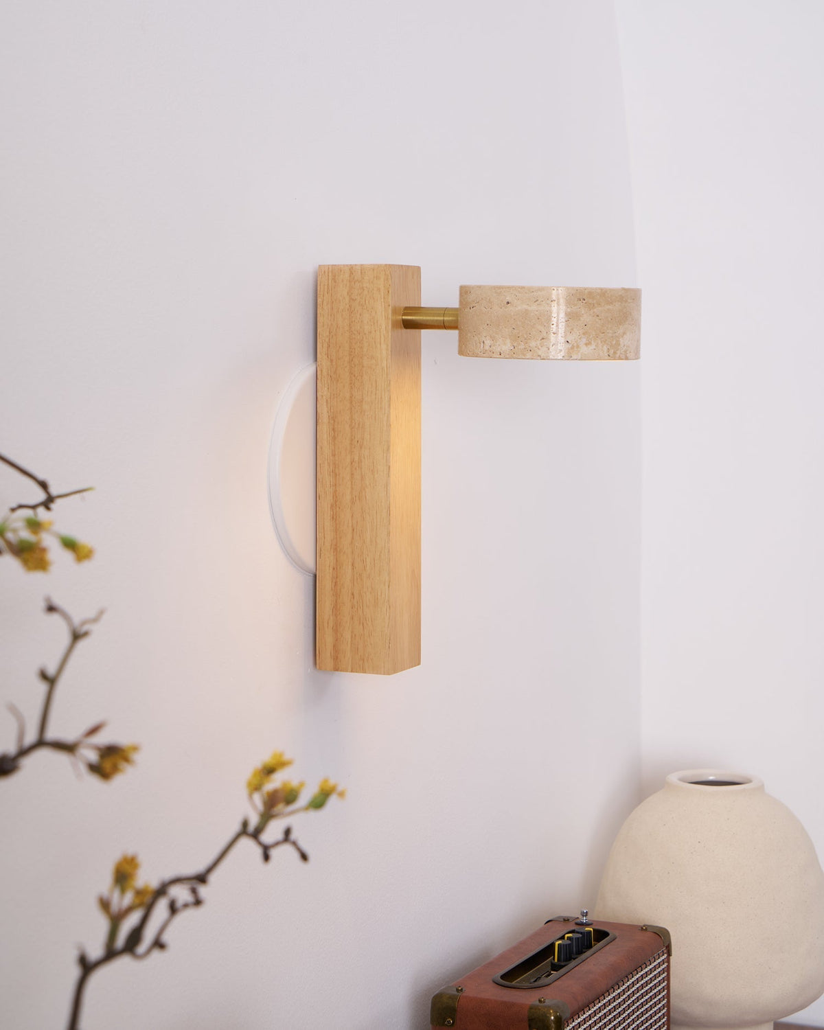 Tavalina Cylinder-Stack Travertine Wall Light