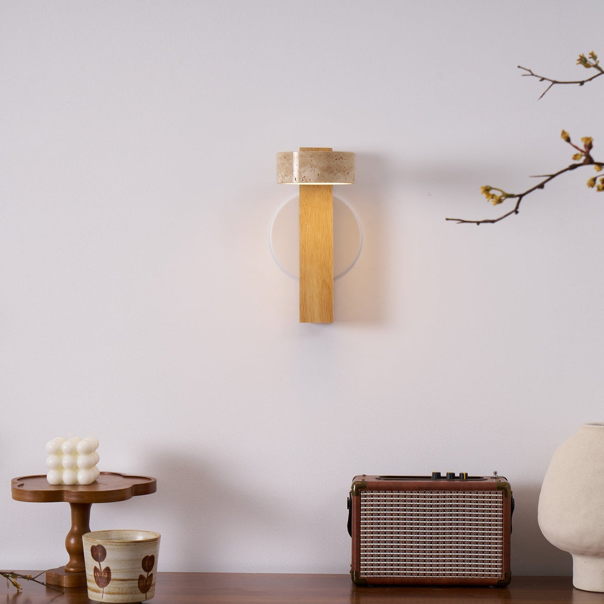 Tavalina Cylinder-Stack Travertine Wall Light