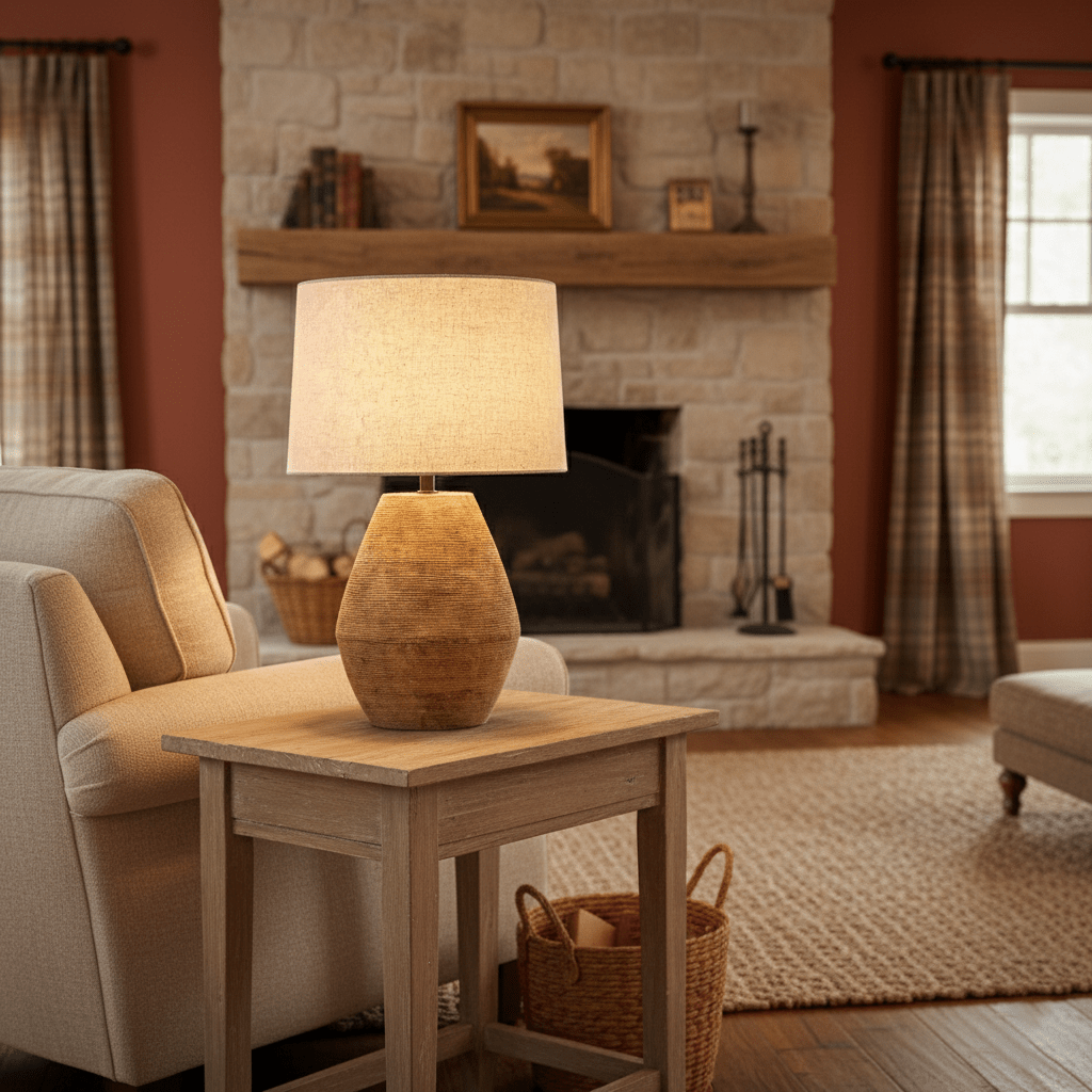 Textured Terracotta Toned Table Lamp