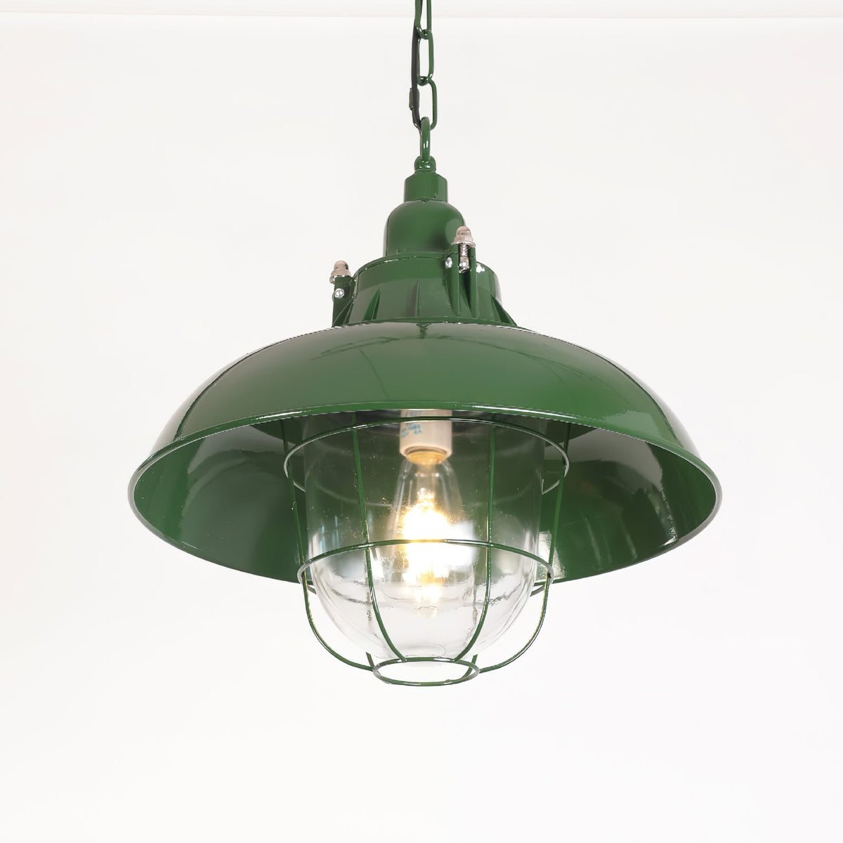 Velinel Vintage Industrial Swag Green Glass Light