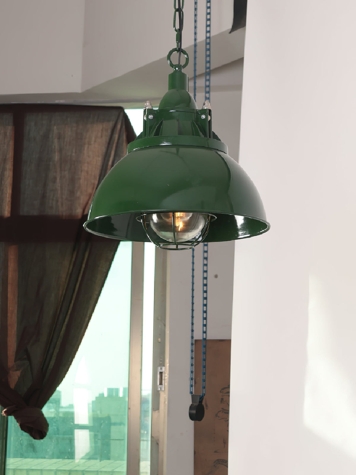 Velinel Vintage Industrial Swag Green Glass Light