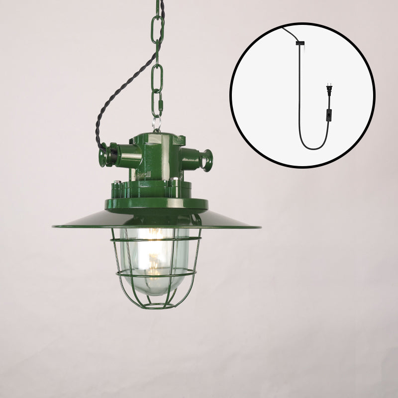 Velinel Vintage Industrial Swag Green Glass Light
