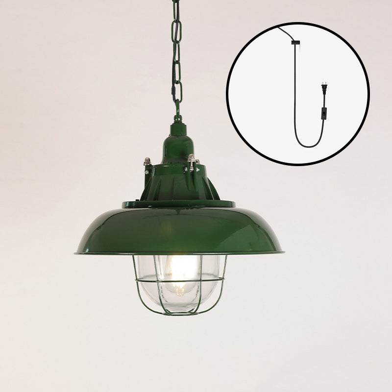Velinel Vintage Industrial Swag Green Glass Light