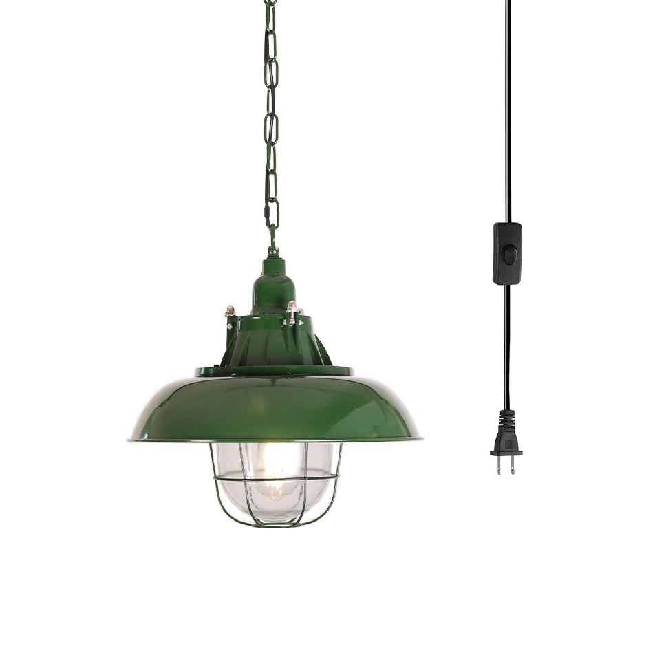 Velinel Vintage Industrial Swag Green Glass Light