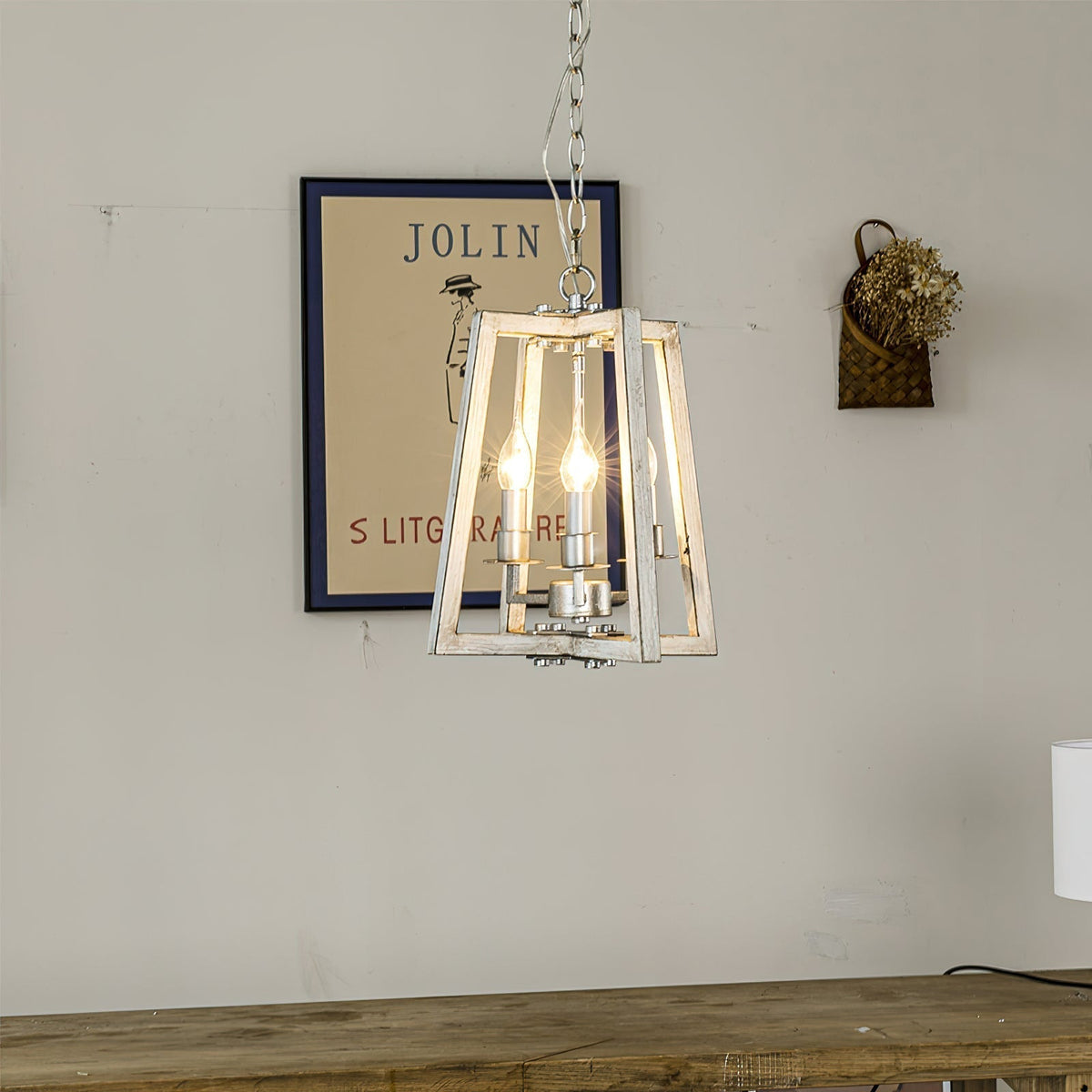 Tinsley Vintage Open Frame Wood Pendant Lamp