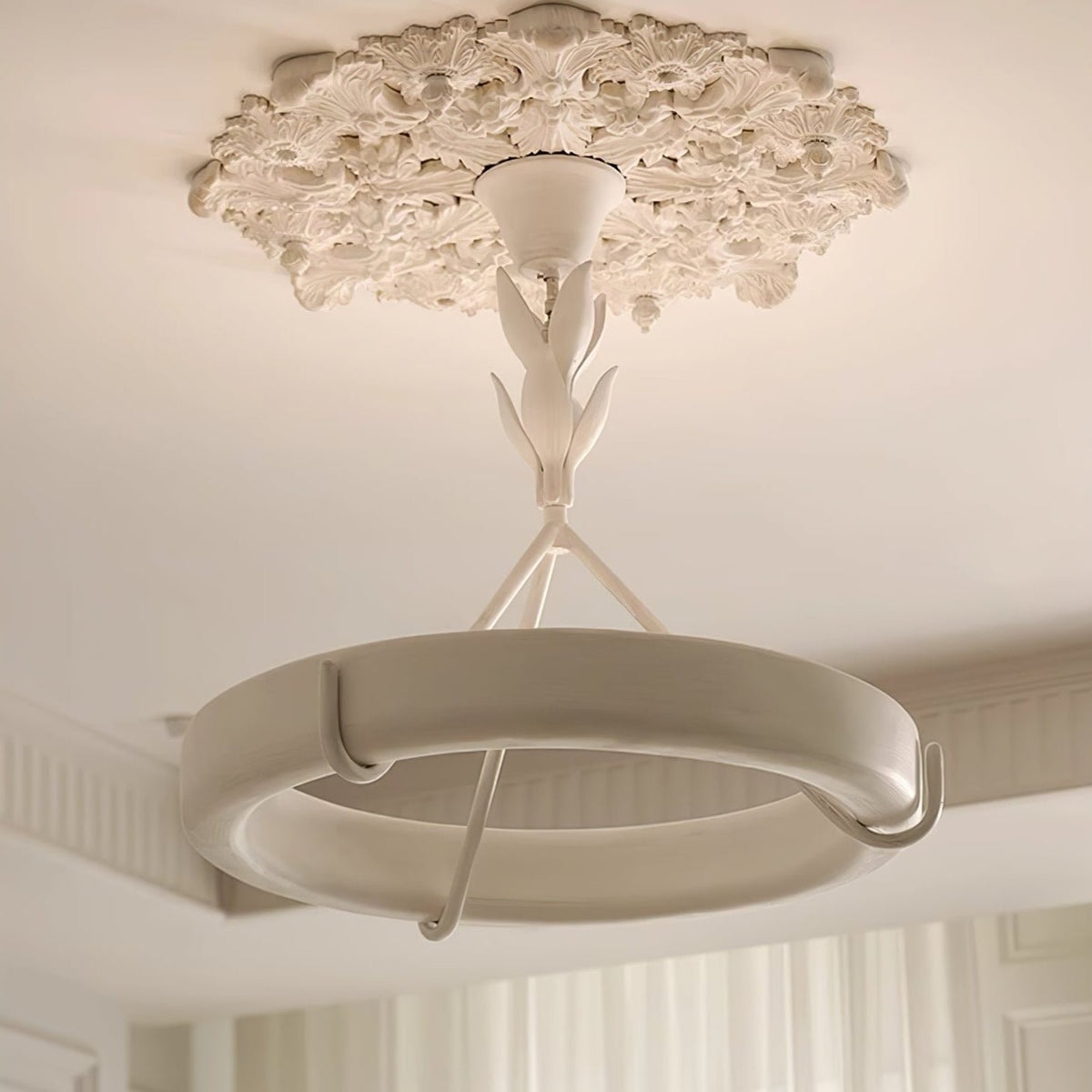 Eixor Chandelier Plaster White Floral Shape Minimalist