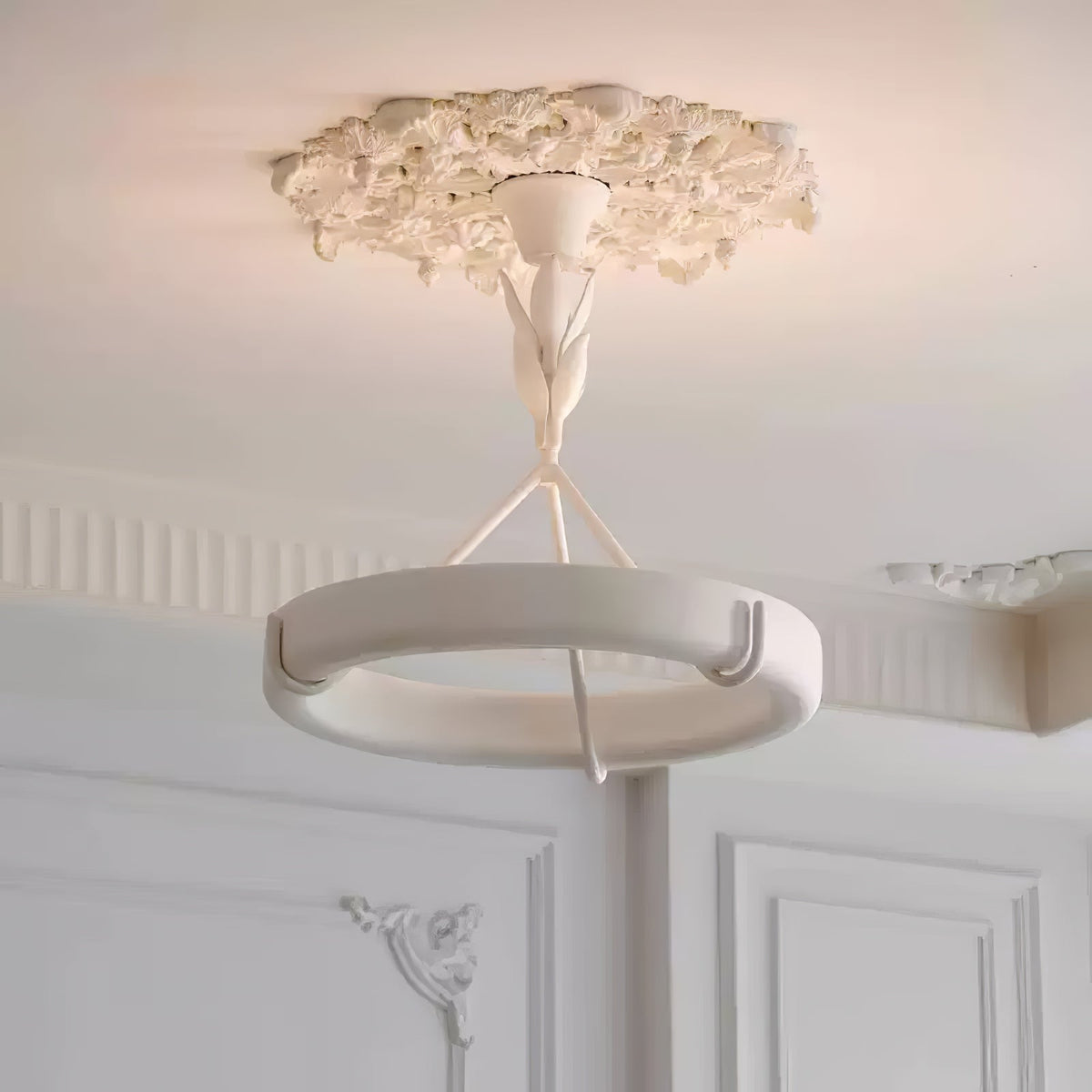 Eixor Chandelier Plaster White Floral Shape Minimalist