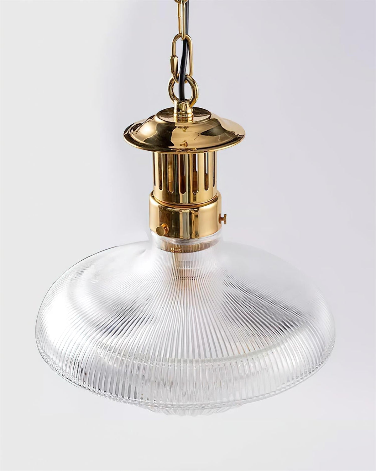 Norvela Pendant Light Clear Ribbed Glass Brass Vintage