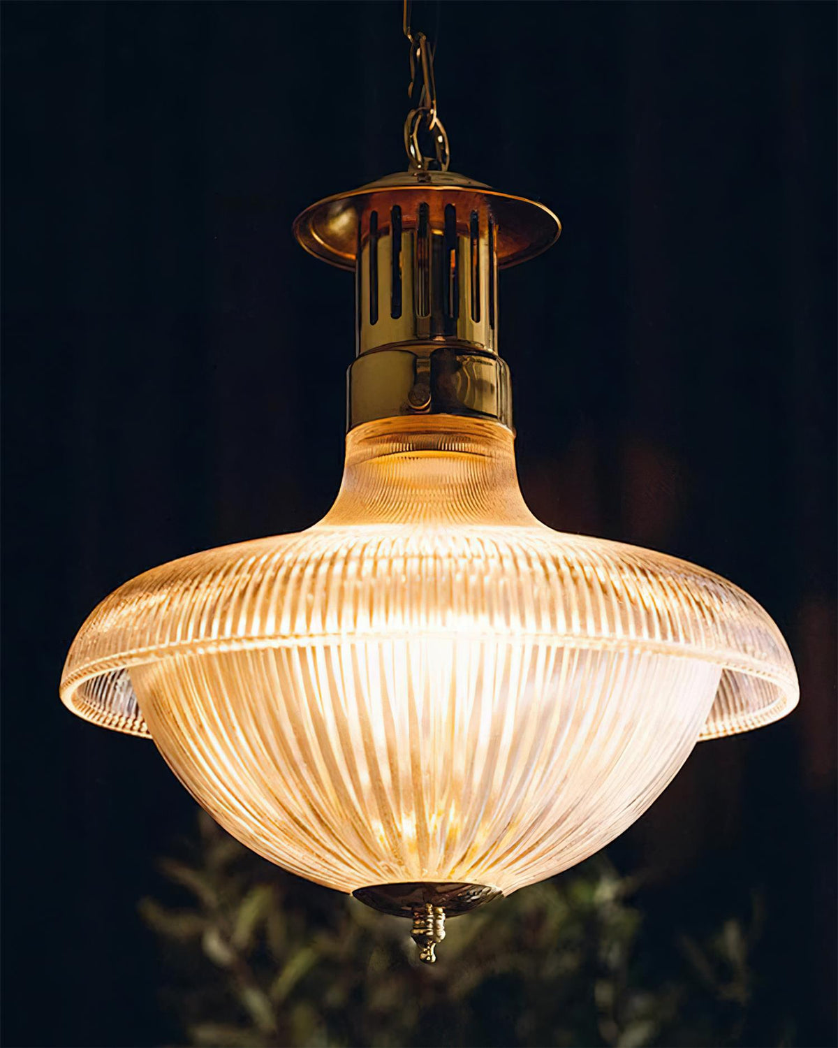 Norvela Pendant Light Clear Ribbed Glass Brass Vintage