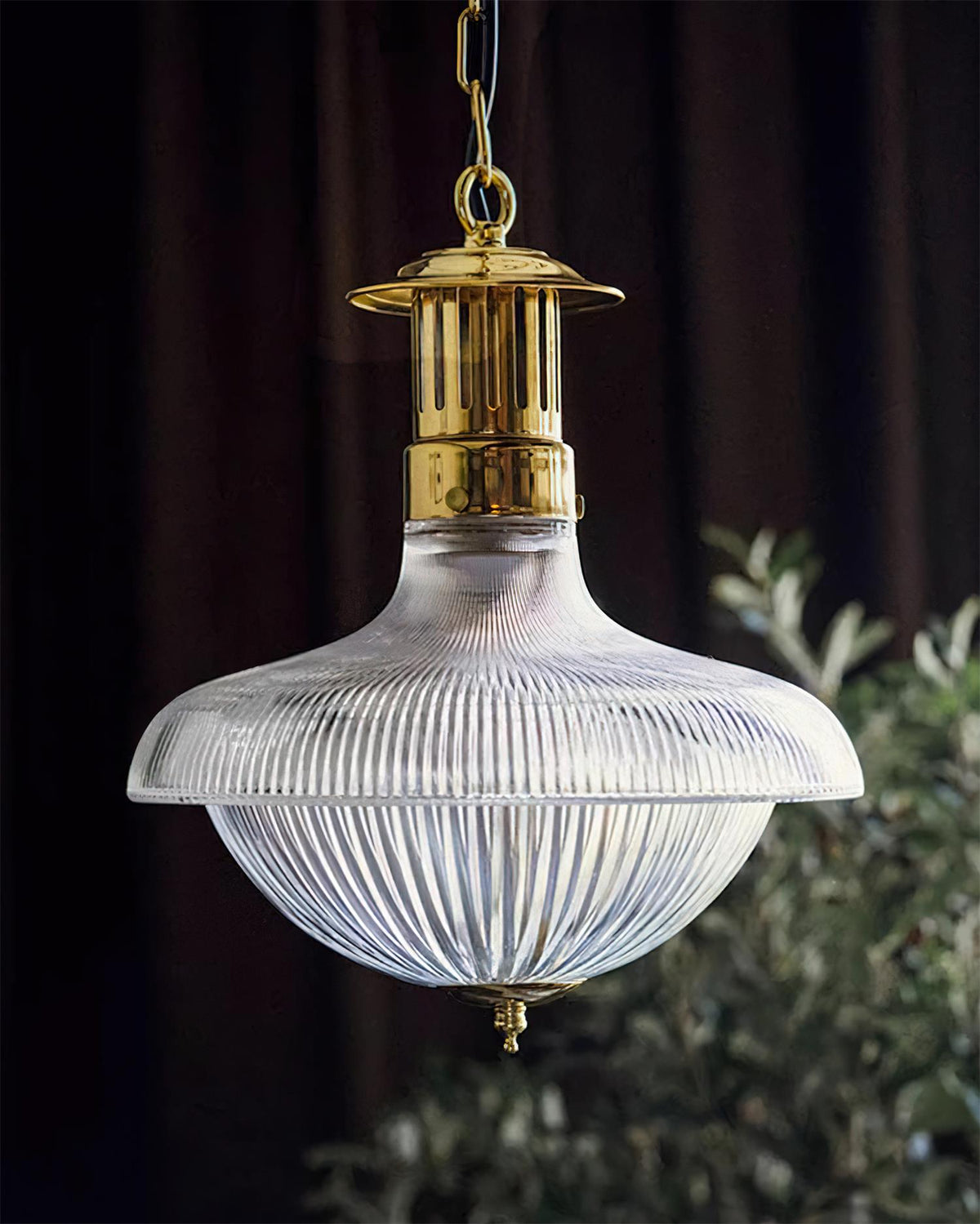 Norvela Pendant Light Clear Ribbed Glass Brass Vintage