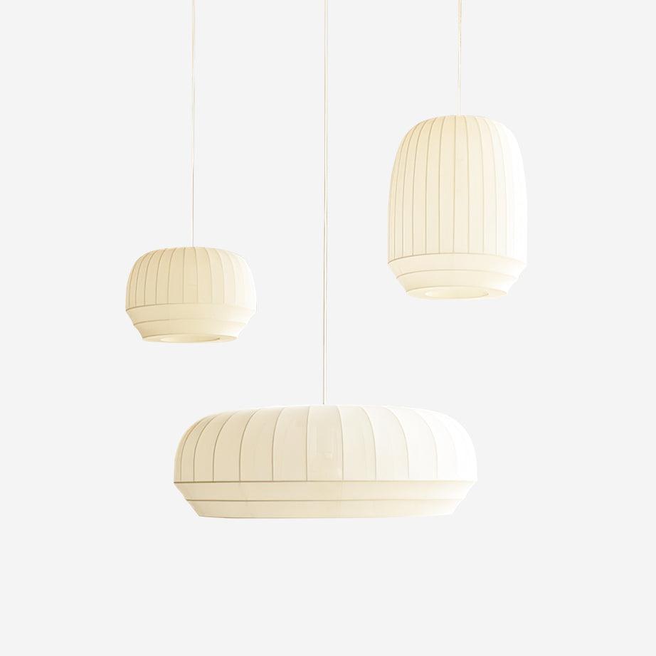 Taro Pendant Lamp Silk Shade White Fabric Vertical Lines Soft Modern Minimalist