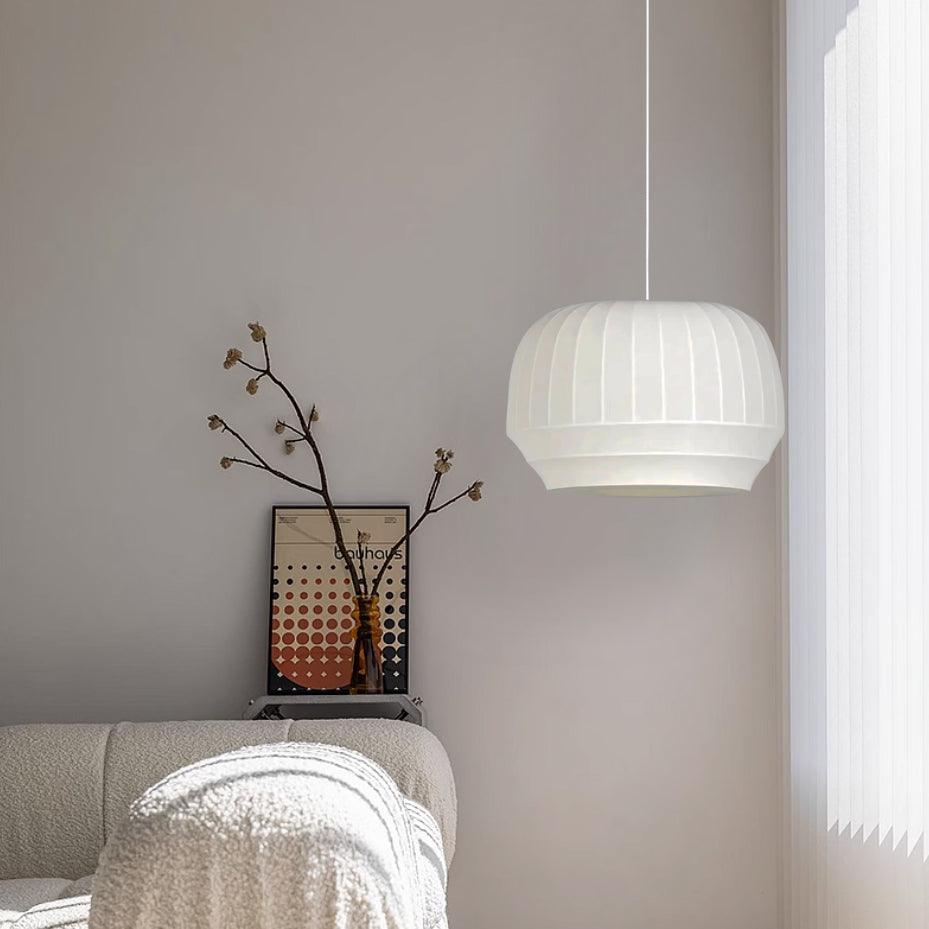 Taro Pendant Lamp Silk Shade White Fabric Vertical Lines Soft Modern Minimalist