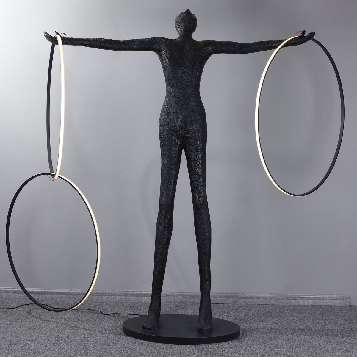 Eclipsa Dual-Ring Sculptural Black Floor Lamp
