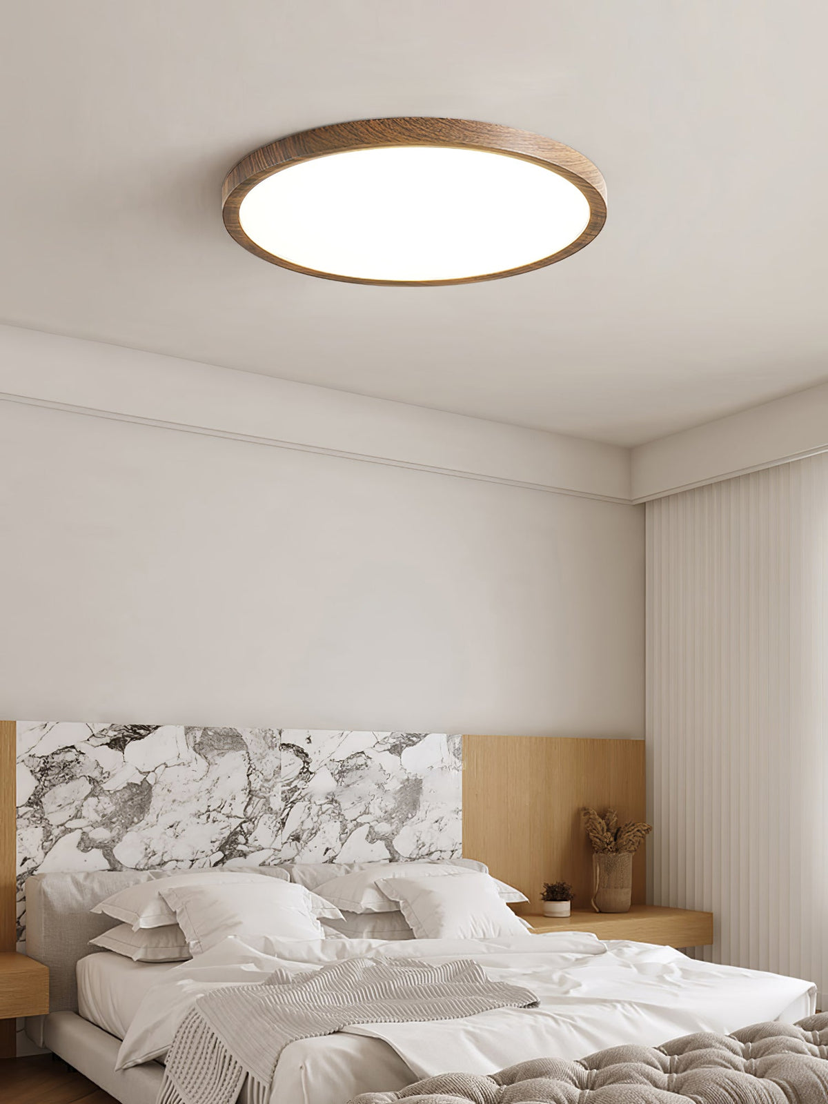 Rocor Ceiling Light Acrylic Thin Round Walnut Look Minimalist