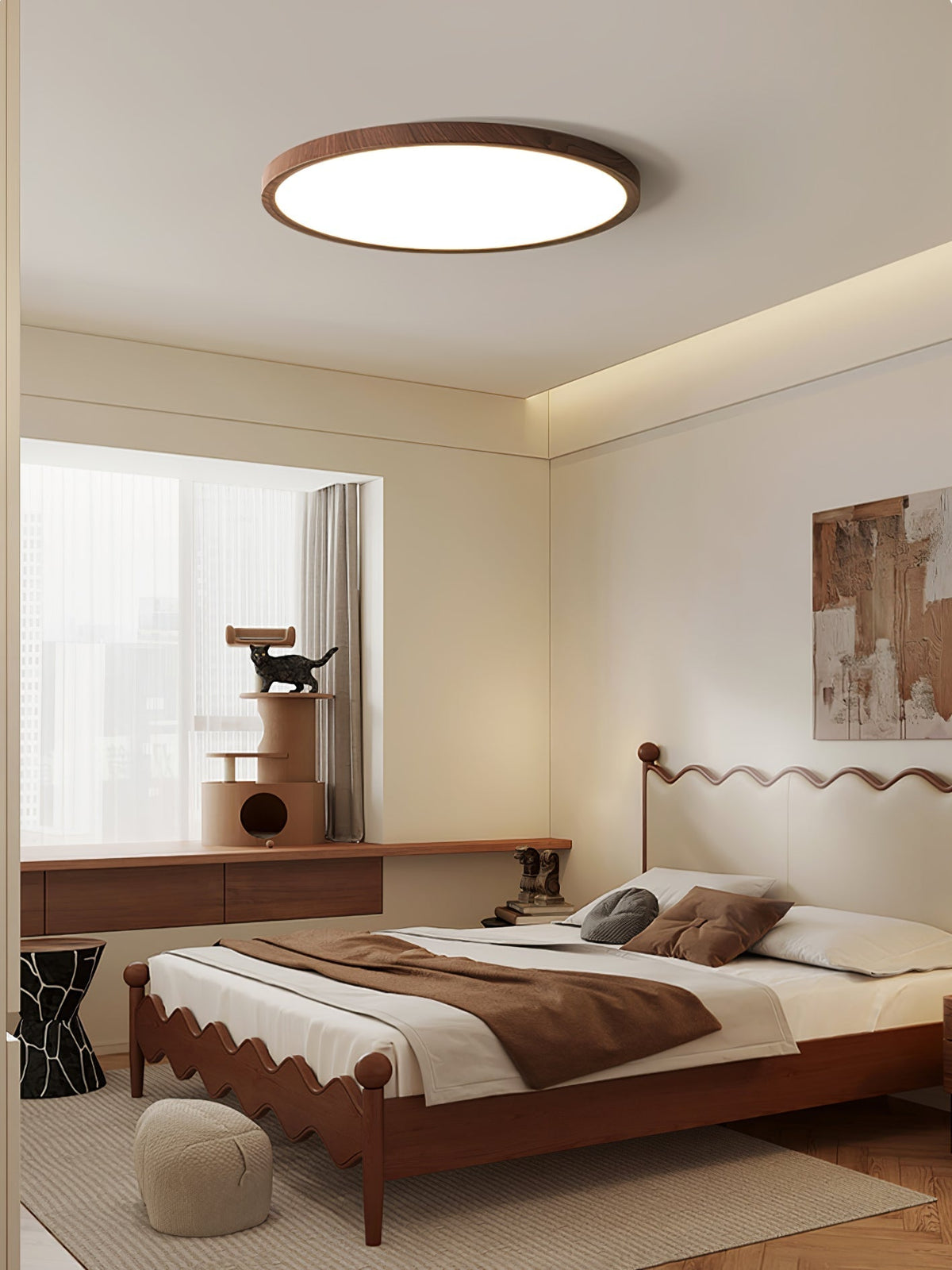 Rocor Ceiling Light Acrylic Thin Round Walnut Look Minimalist