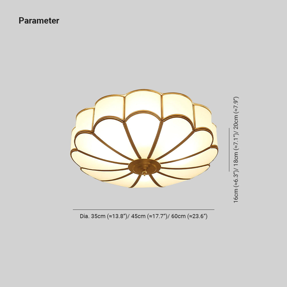 Wivarad Ceiling Light Flower Shape Frosted Glass Brass