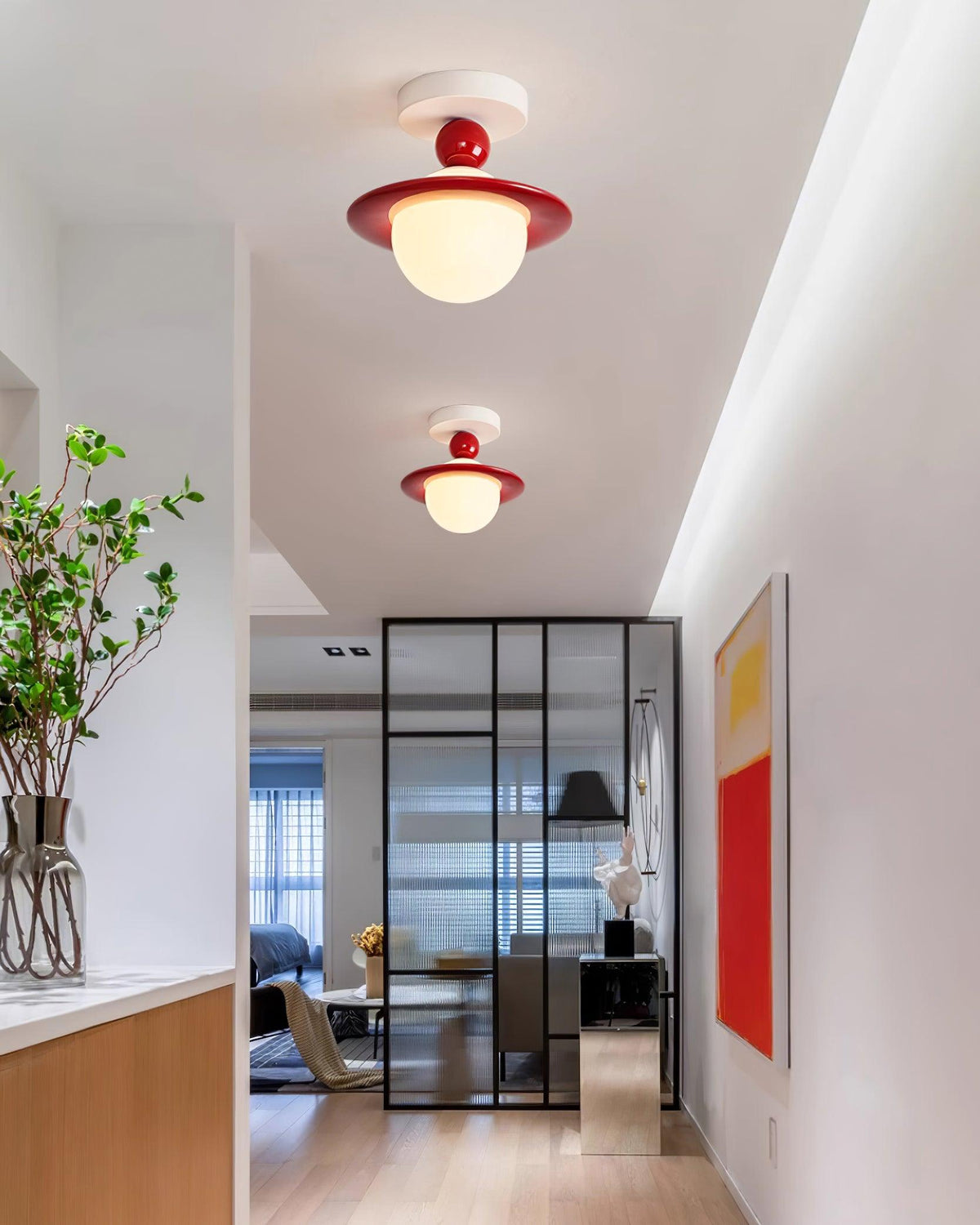 Selvian Ceiling Light Red and White Sputnik Retro