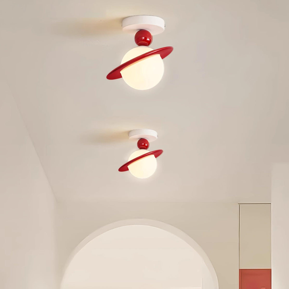 Selvian Ceiling Light Red and White Sputnik Retro
