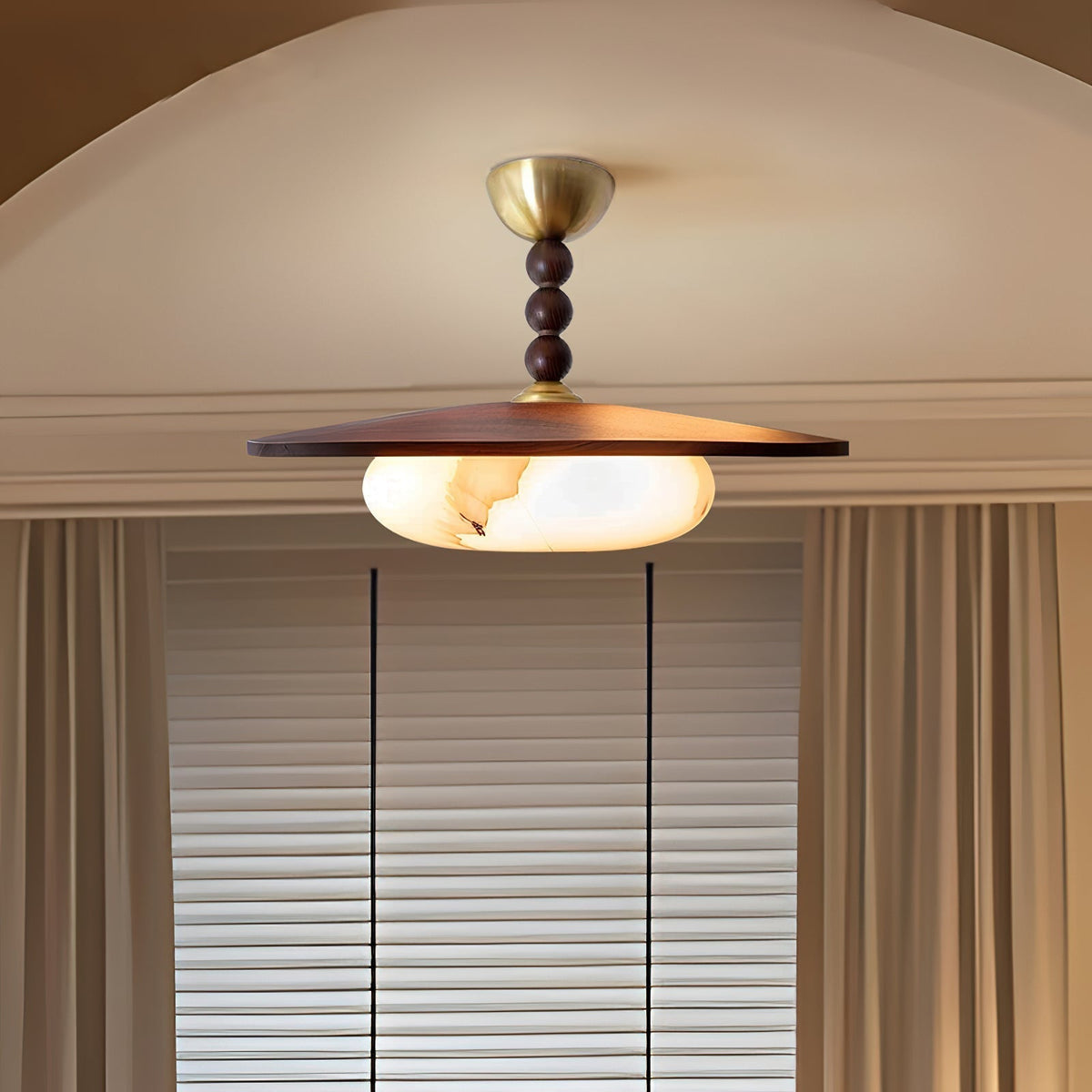 Tovupur Ceiling Light Walnut Color & White Imitation Alabaster