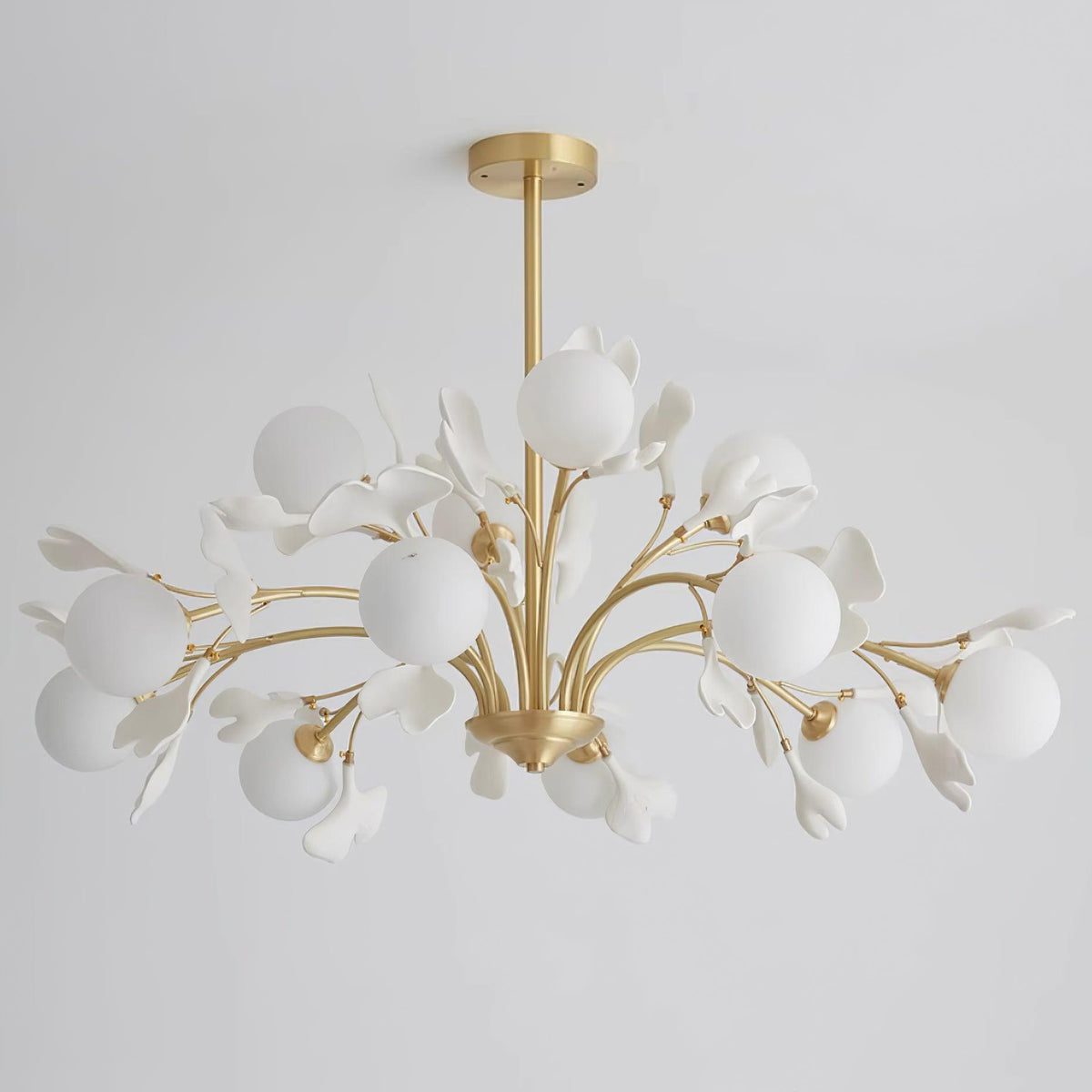 Ginkgo Leaf Chandelier with Frosted Glass Globes