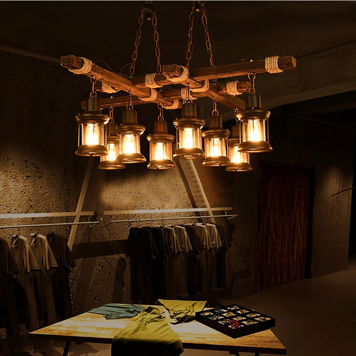 Rinoella Chandelier Vintage Wood Glass Retro