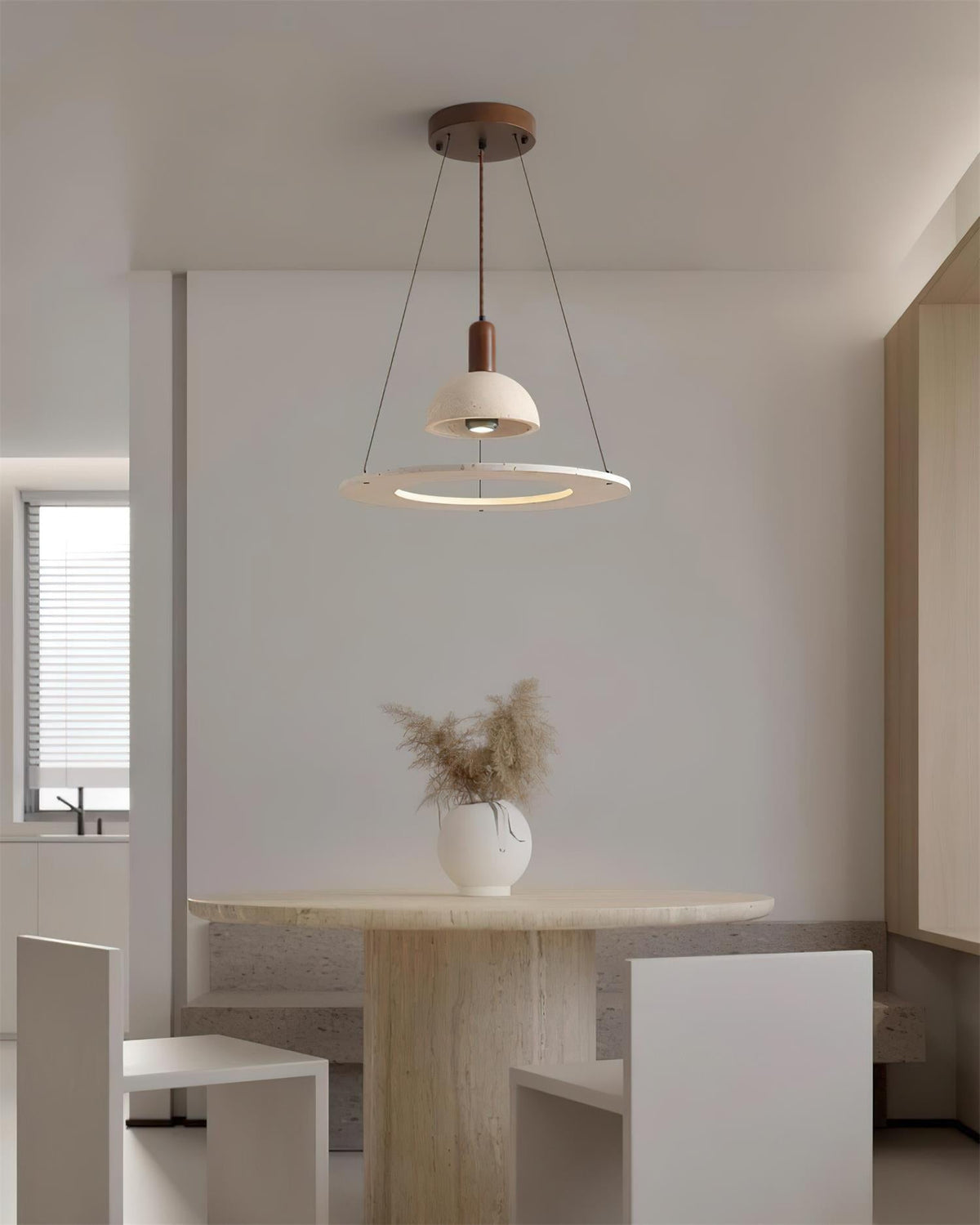 Valenise Travertine Dome & Ring Pendant Lamp