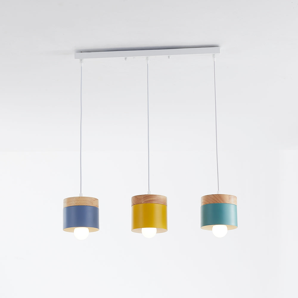 Moturos Modern Can Shape Metal/Wood Pendant Light