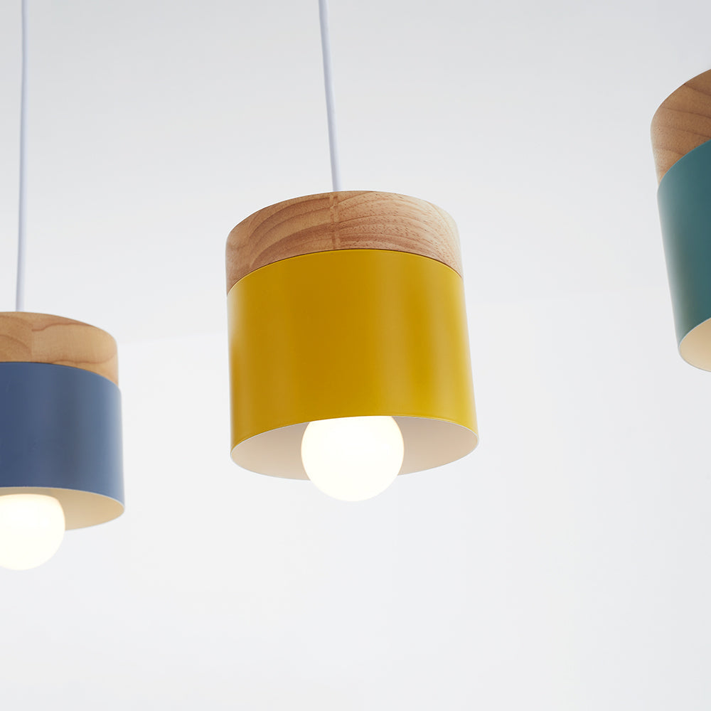Moturos Modern Can Shape Metal/Wood Pendant Light