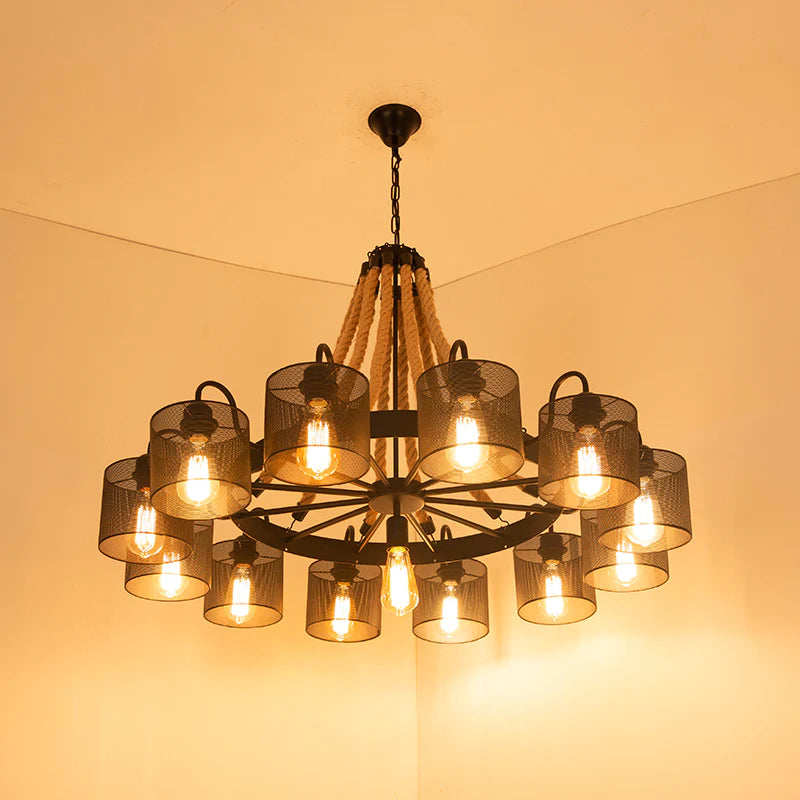 Ceraleno Vintage LED Pendant Light Black Rope/Metal Living Room