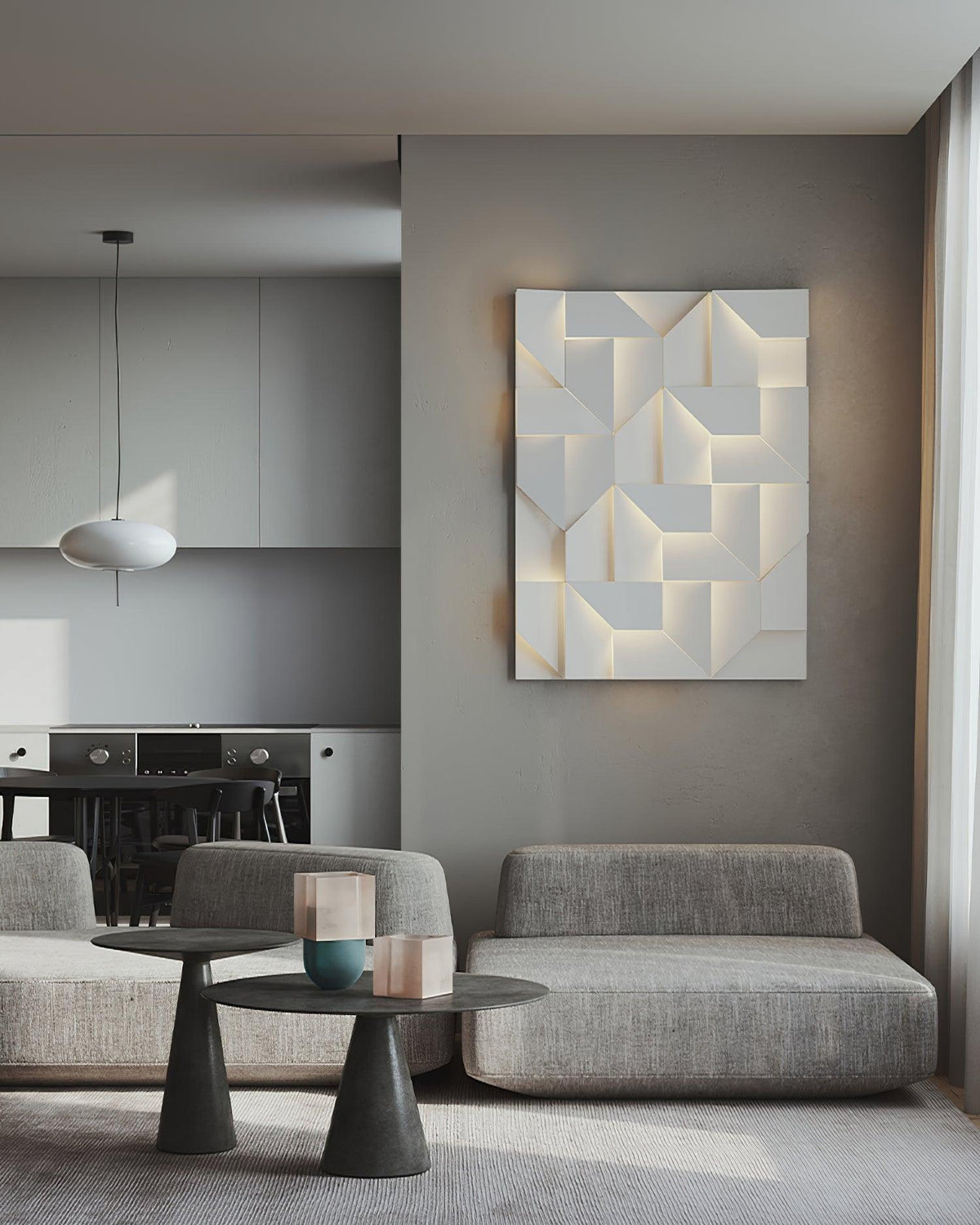 Wall Lamp 3D Geometric Panels Layered Light Art Remote Dimming Modern