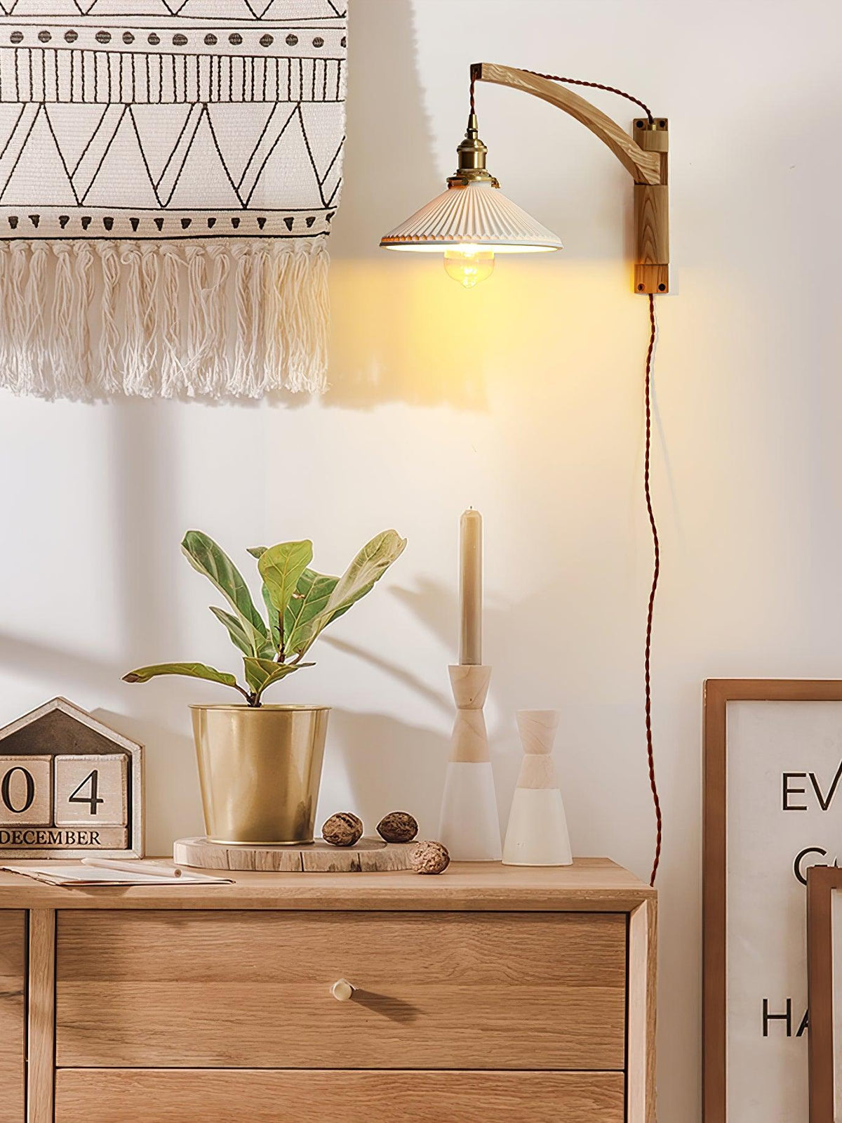 Esviel Nordic Art Swing Arm Walnut Ceramic Wall Light
