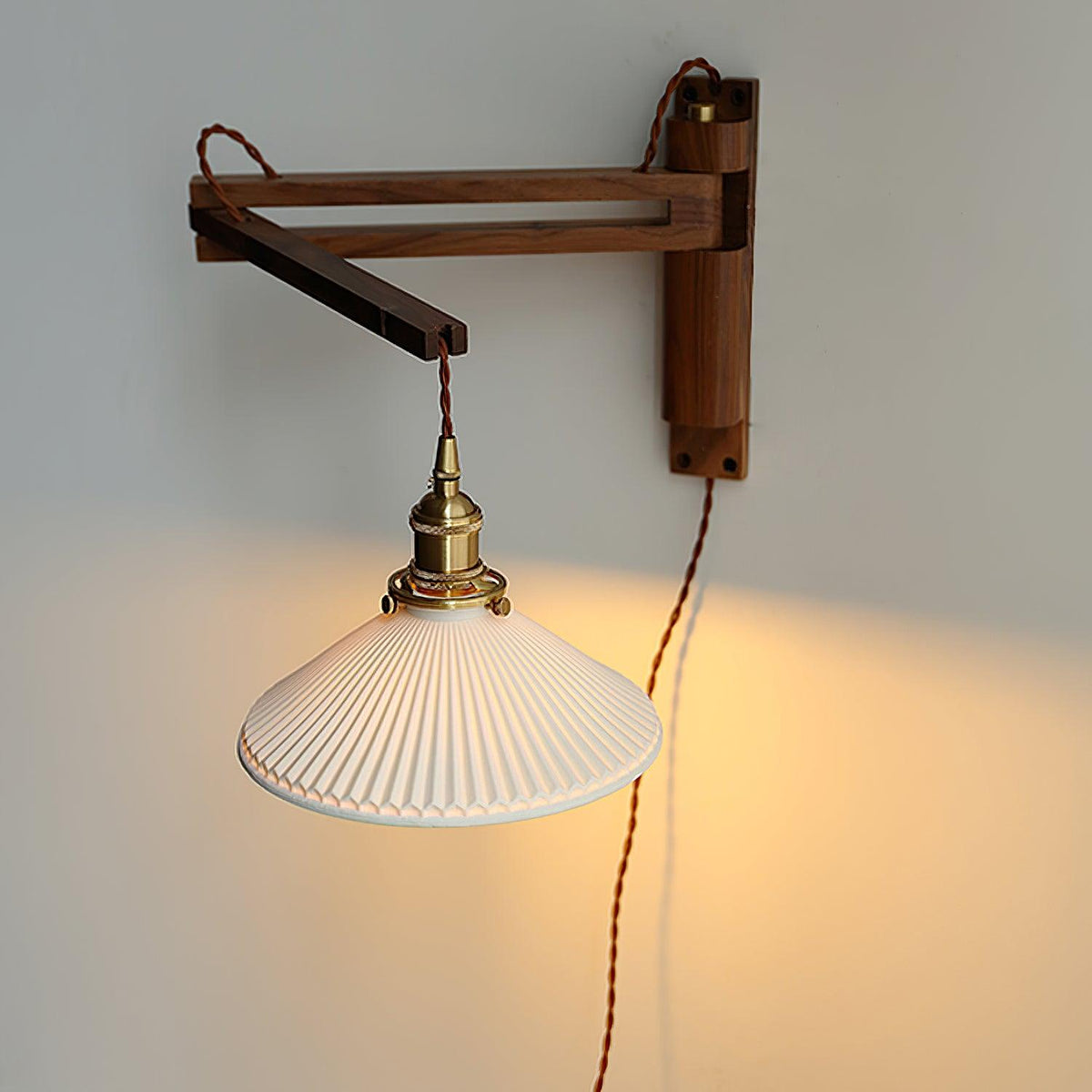 Sathen Nordic Art Telescopic Walnut Ceramic Wooden Wall Lamp
